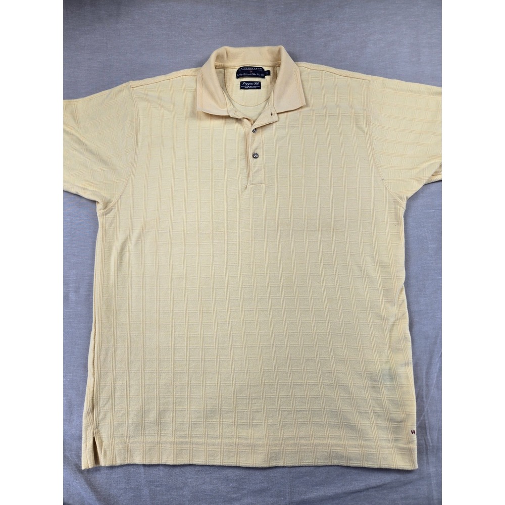 Hathaway Sport Higgins Polo Shirt Mens XL Pale Yellow Textured Short Sleeve Grid